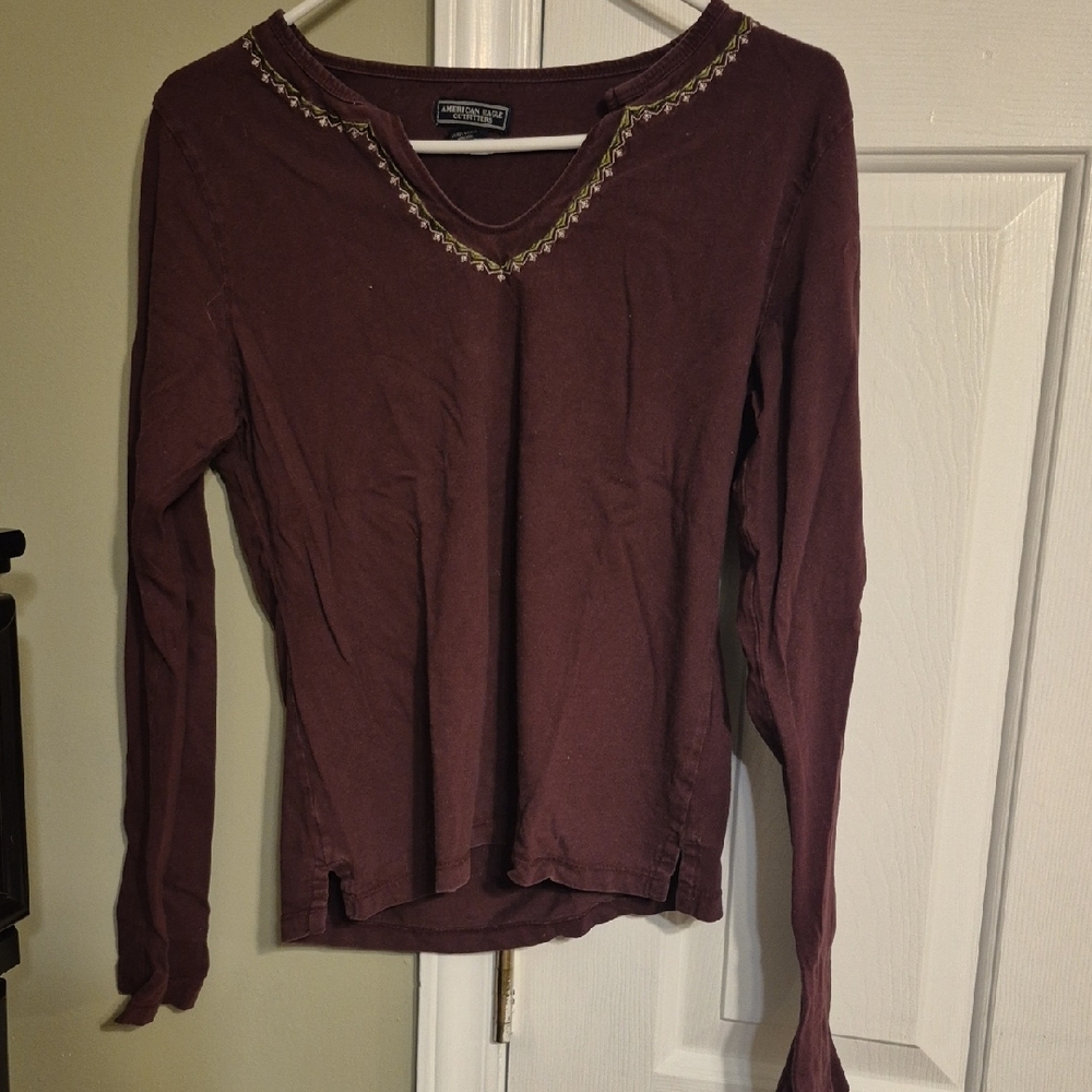 Vintage American Eagle Burgundy Long Sleeve Top